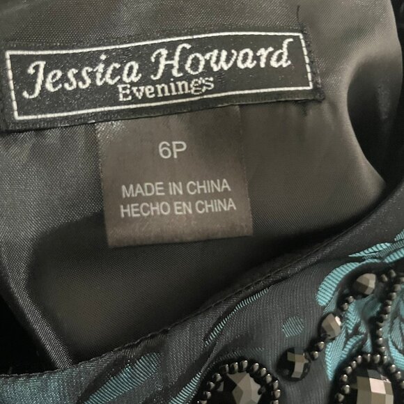 Jessica Howard Women's Metallic Blue Floral Print Jacquard Evening Dress 6P - Picture 10 of 13